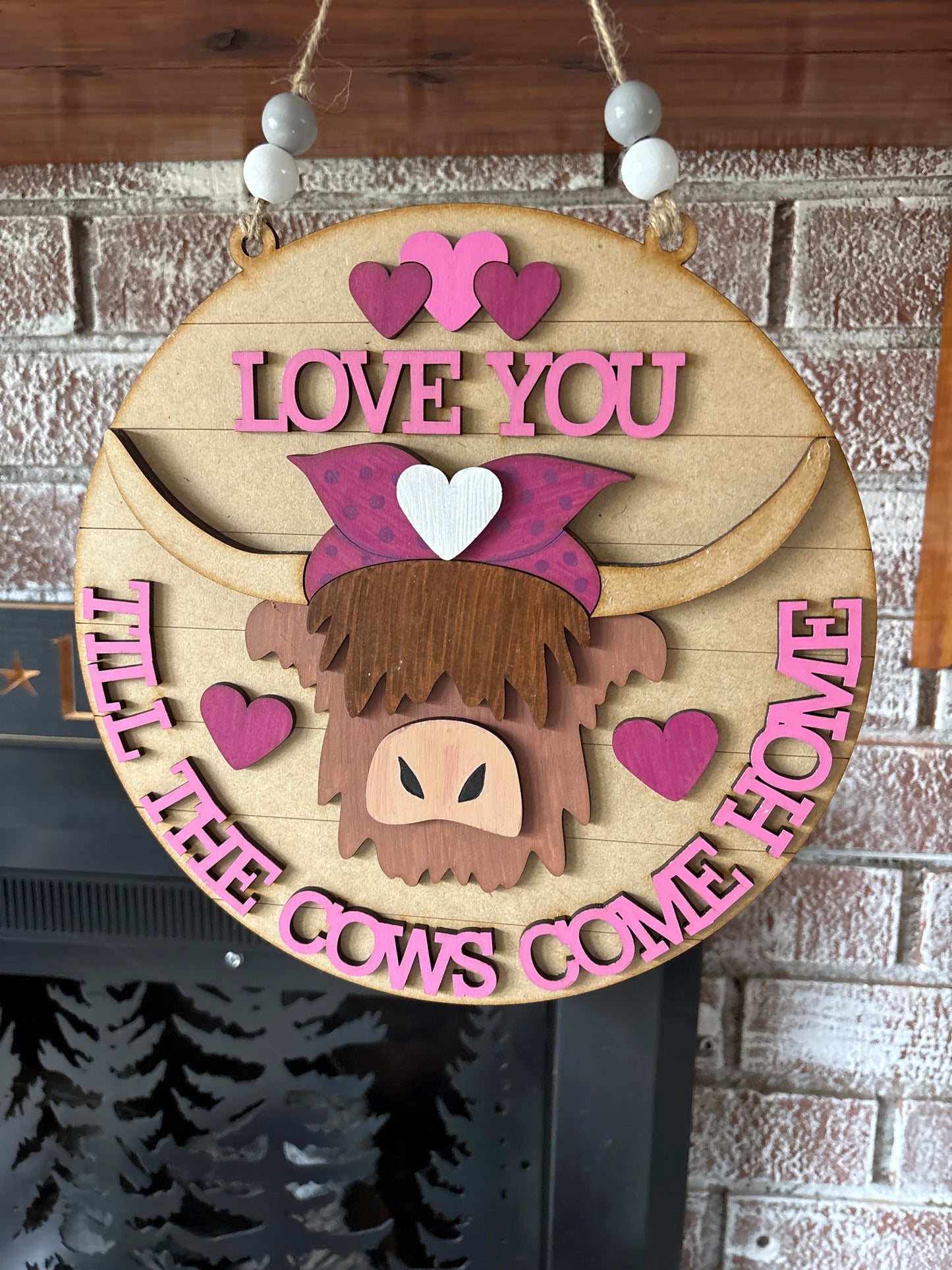 Highland Cow Valentines Door Hanger