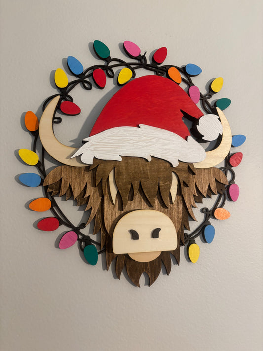 Highland Cow Christmas Door Hanger