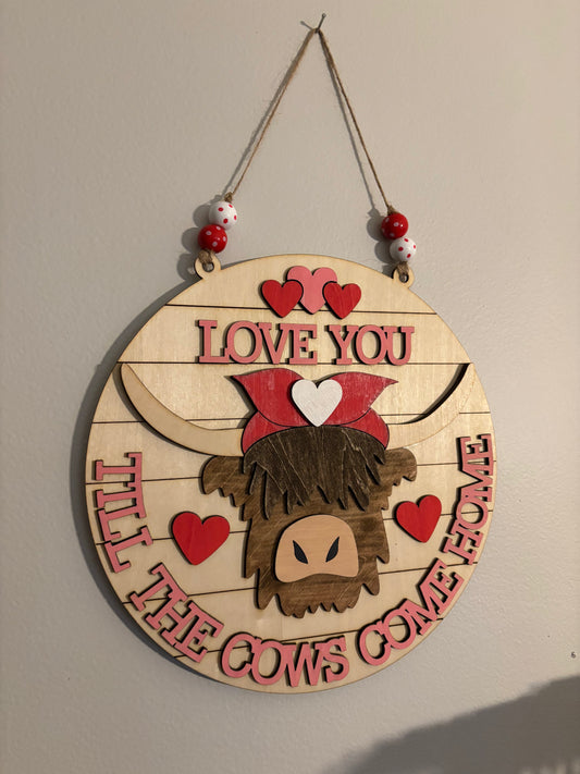 Highland Cow Valentines Door Hanger