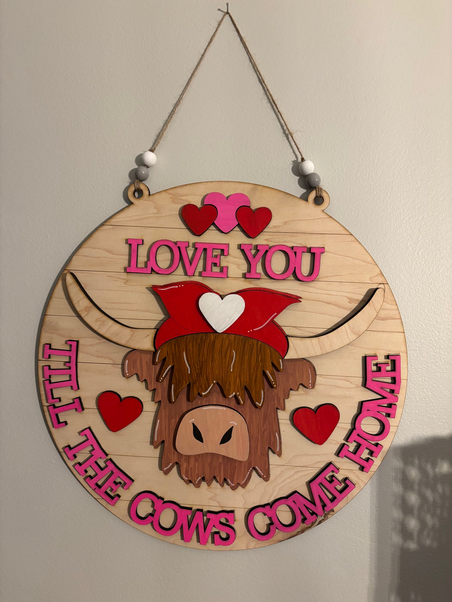 Highland Cow Valentines Door Hanger